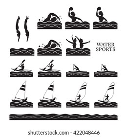 Sports Athletes, Water Sports Silhouette Set, Games, Action, Exercise