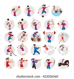 Sports Athletes, Women Icons Set, Games, Symbol