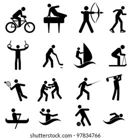 Sports and athletic icon set in black