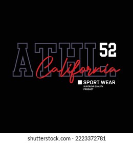 Sports athletics California typography, tee shirt graphic, vector