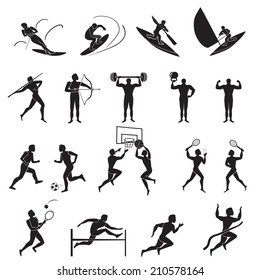 Sports and athletics icon set in black