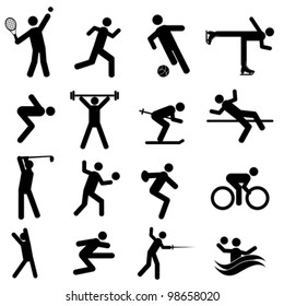 Sports and athletics icon set in black