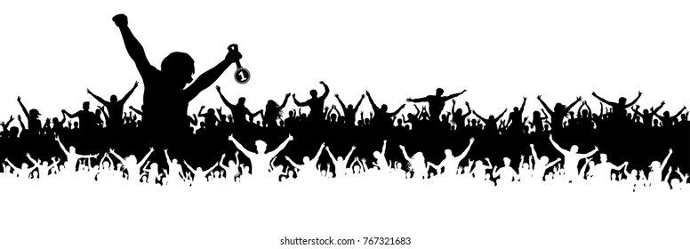 Sports awarding silhouette. Crowd of people fans.
