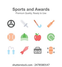 Sports and awards premium quality icons set isolated on white background