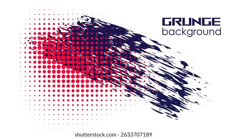 Fundo do esporte Abstrato vermelho e azul. Fundo colorido abstrato com efeito de meio-tom e pincel grunge. Fundo grunge sujo com efeito de meio-tom. Ilustração para folheto, banner, cartaz Vetor