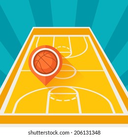 Sports background with basketball court and marker ball.