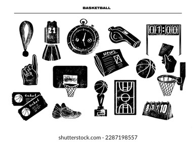 Fondo deportivo con tinta de baloncesto, estilo de grabado