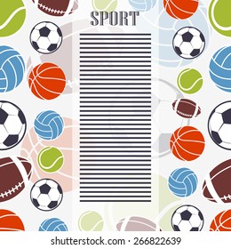 Sports background. Sports colorful balls logos and emblem with text.