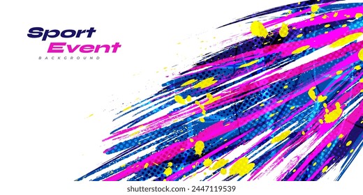 Sports Background with Colorful Brush and Halftone Effect. Grunge Banner with Brush Texture Elements