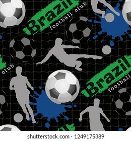 Sports background. Creative grunge design of sport. Sport vector. Football wallpaper. Seamless sport pattern with football. 