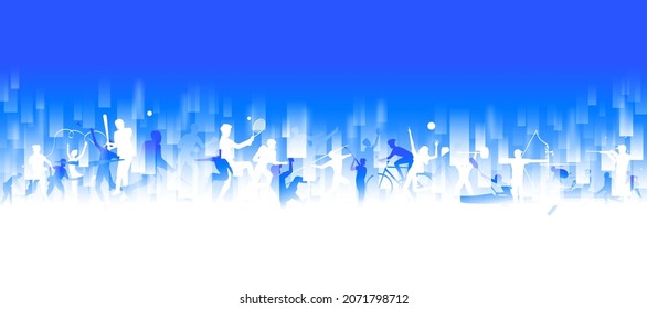 Sports background design with abstract modern template. Vector illustration of sport players in different activities. football, basketball, baseball, tennis, rugby, bicycling - Shutterstock ID 2071798712