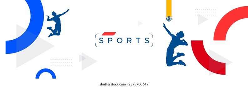 Sports background design has a sports celebration concept featuring silhouettes of volleyball players or people playing volleyball and abstract ornaments. National sports celebration