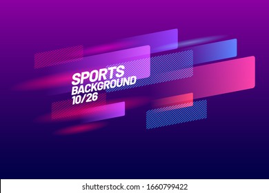 Sports background for event, tournament, championship or presentation. Layout design template with dynamical colored forms and line on dark background.