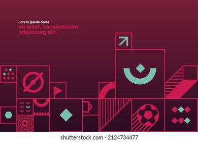 Antecedentes deportivos para eventos, torneos, invitaciones o taza. Plantilla de diseño con formas geométricas. Campeonato en Qatar. Tendencia de antecedentes deportivos 2022.