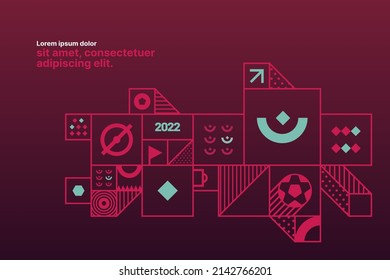 Sports background for event, tournament, invitation, or awards. Layout design template with geometric shapes. Championship in Qatar. Sports background trend 2022.