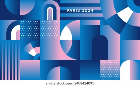 Sports background for event, tournament or invitation. Layout design template with geometric shapes. Summer Championship in Paris. Sports trend 2024.