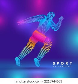 Sports Background With Gradient Colorful Dotted Male Runner.
