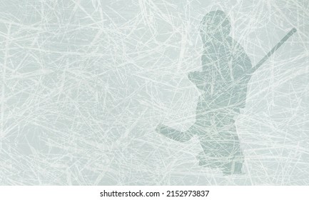 Sports background with hockey goalkeeper. Light blue ice texture with space for text. Vector illustration.