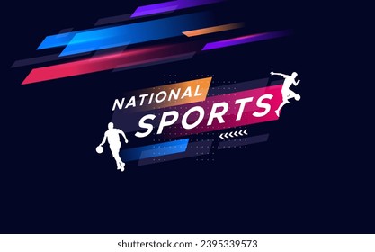 sports background, national sports day celebration concept, with abstract geometric ornaments and illustrations of football and basketball players athletes