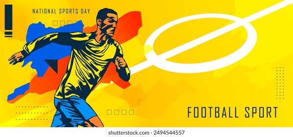 sports background, national sports day celebration concept, with abstract geometric ornament and illustration of football players. silhouette of football player