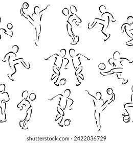 Sports background. Pen drawn soccer players. Can be used for printing