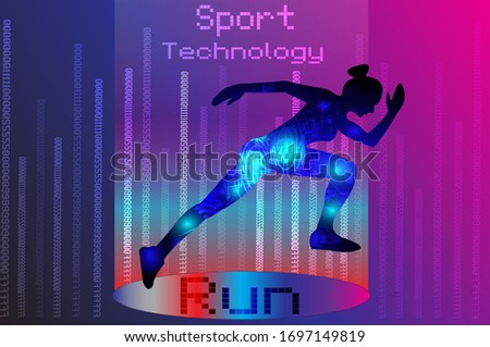 Sports background. Running science technology concept. Speed Logo design. Various technological graphics. V A R, Icon, Symbol, Silhouette. Vector illustration.