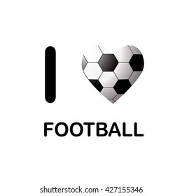 Sports background with soccer ball in the shape of heart. I love football illustration. Vector illustration. 