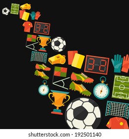 Sports background with soccer (football) flat icons.