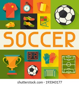 Sports background with soccer (football) flat icons.