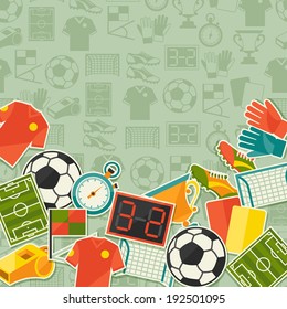 Sports background with soccer (football) sticker icons.