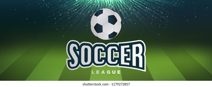 Sports background with soccer stadium and ball.