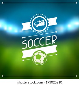 Sports background with soccer stadium and labels.