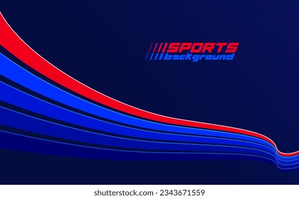 Sports background vector abstract lines in 3D dimensional rotation, dark red and blue dynamic layout for sport games or racing and running activities.