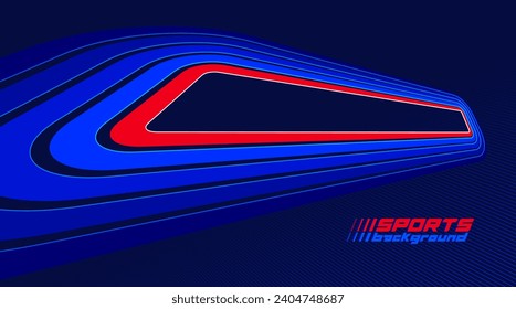 Sporthintergrund, Vektorgrafik abstrakte Linien in 3D-dimensionaler Rotation, dunkelrotes und blaues dynamisches Layout für Sportspiele oder Renn- und Laufaktivitäten.