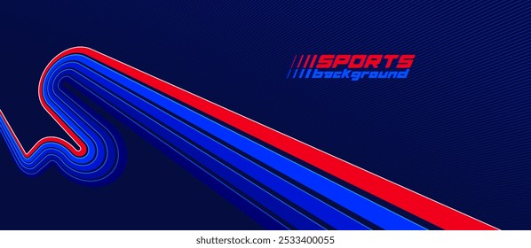 Sports background vector abstract lines in 3D dimensional rotation, dark red and blue dynamic layout for sport games or racing and running activities.