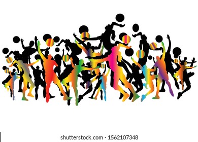 Sports Background. Volleyballs Of Logo Design. Icon, Exercise, Equipment, Symbol, Silhouette. Vector illustration.