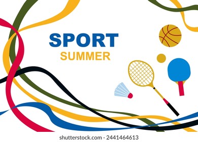 Sports background.Summer sports games. Abstract colorful background with sports rackets and balls.Vector illustration.