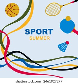 Sports background.Summer sports games. Abstract colorful background with rackets and balls. Vector illustration.