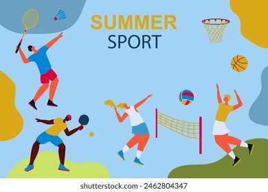 Sports background.Summer sports games. Abstract colorful background with athletes.Vector illustratio