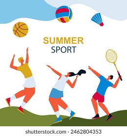 Sports background.Summer sports games. Abstract colorful background with athletes.Vector illustratio