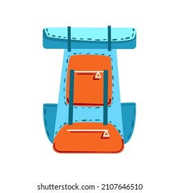 Sports backpack for mountain tourism and hiking. Hand drawn cartoon vector illustration isolated on white background