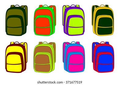 Sports backpack in vector on a white background.Backpacks in the vector assortment.Backpack logo.