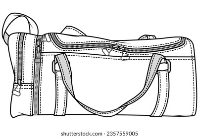 sports bag flat sketch vector illustration technical cad drawing template