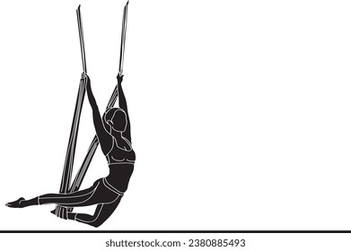 Sports and Balance: Vector Image of Woman Acrobat in Gymnastics Routine, Aerial Silk Routine: Vector Illustration of Woman Acrobat in Gymnastics Pose, Physical Mastery