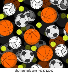 Sports ball 3d seamless pattern. Balls decoration. Basketball and football. Tennis and volleyball. athletic volume background
