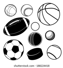 Sports ball collection EPS 10 vector, grouped for easy editing. No open shapes or paths.