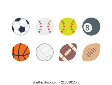 Sports ball color icon set. Vector all sports ball emoji illustration collection