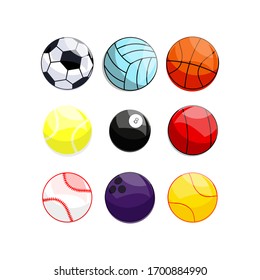 Sports ball or different game balls icon set in modern colour design concept on isolated white background. EPS 10 vector.