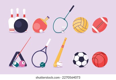 Sports Ball And Equipment Icon Symbol, Vector, Illustration