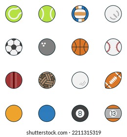 Sports Ball Filled Line Icon Set